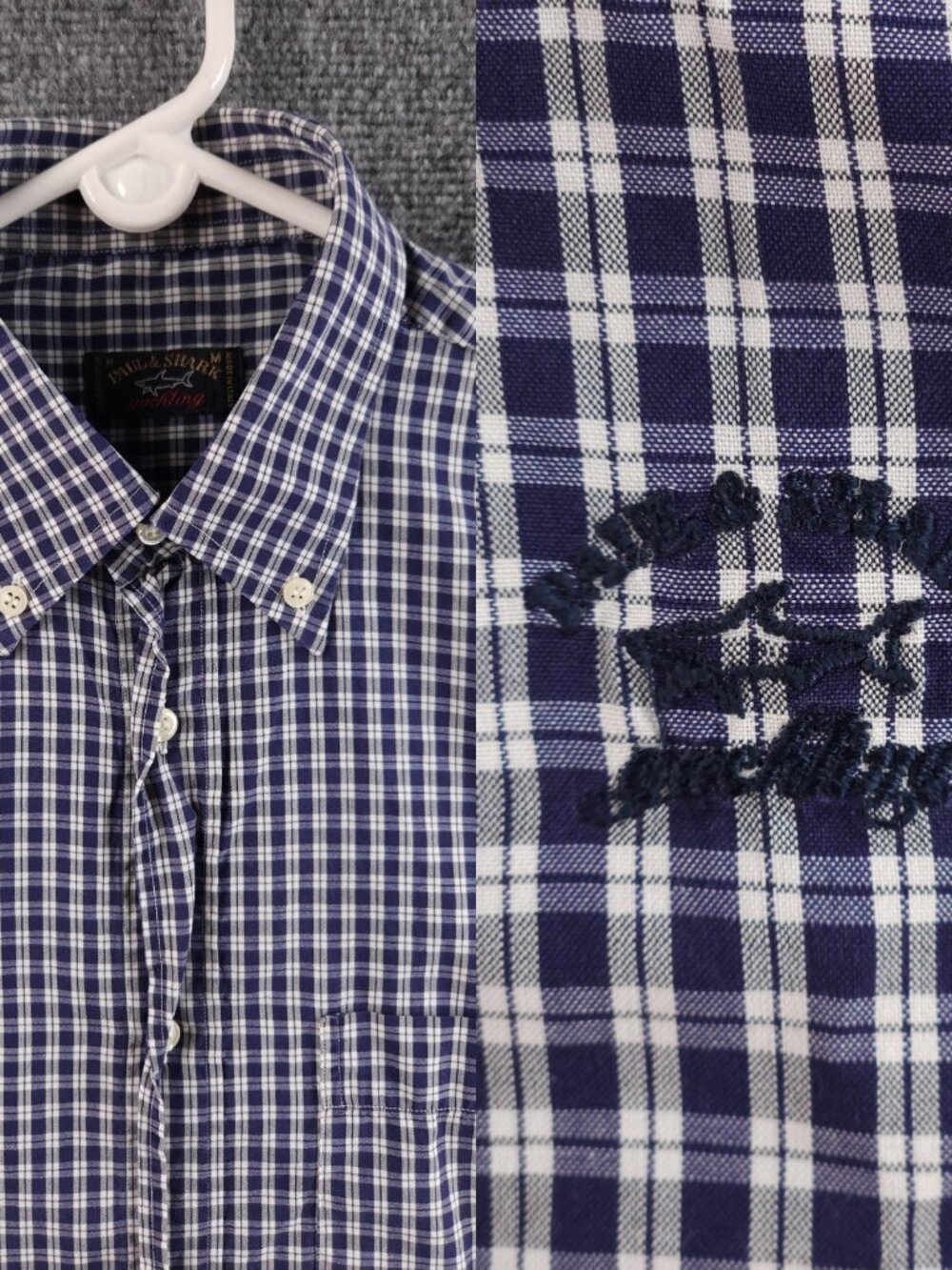 Paul & Shark Check Button-Down Medium Cotton Blue Italy Short Sleeve Men Shirt